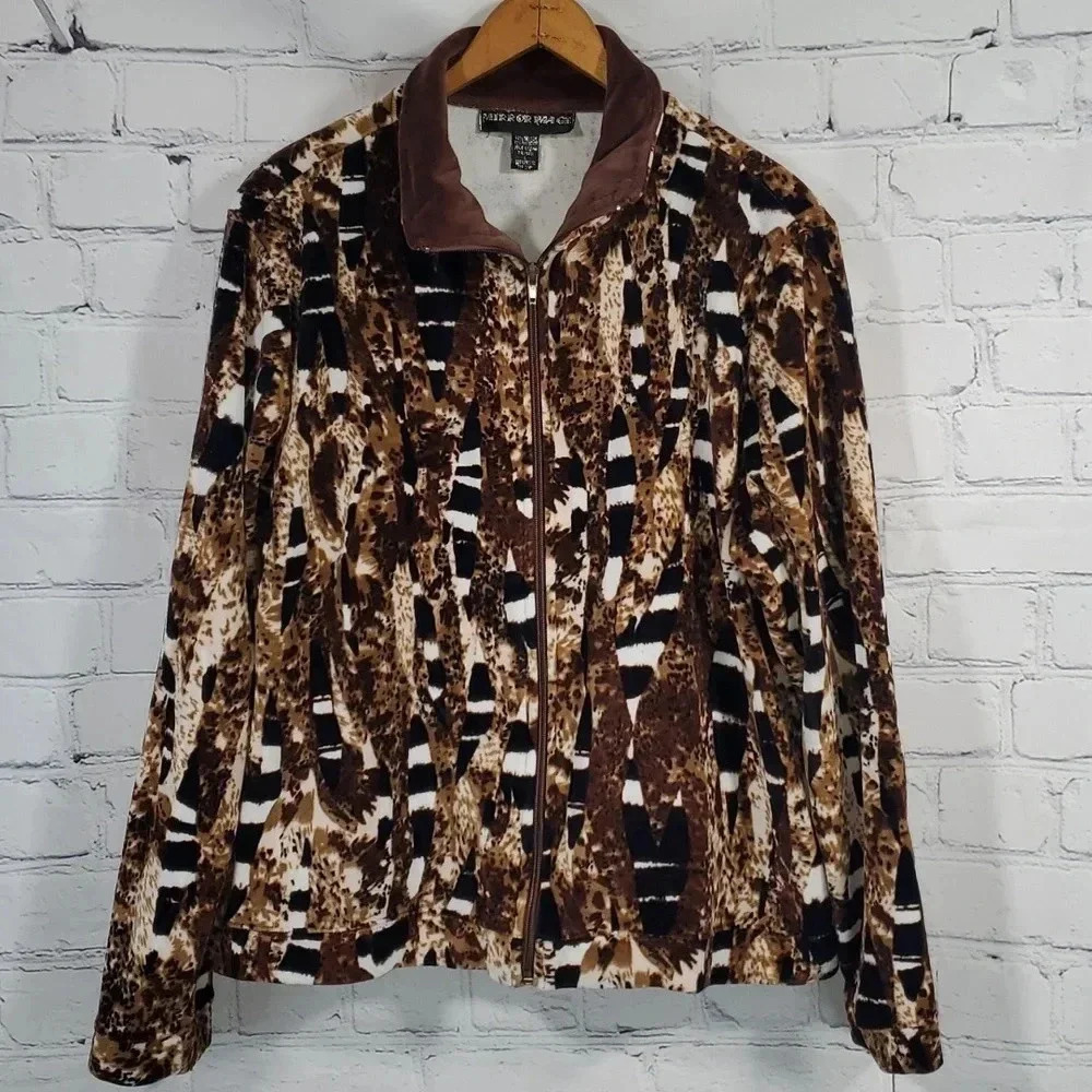 Mirror Image Animal‎ Print Full Zip Stretch w Pockets Jacket Womens Size L